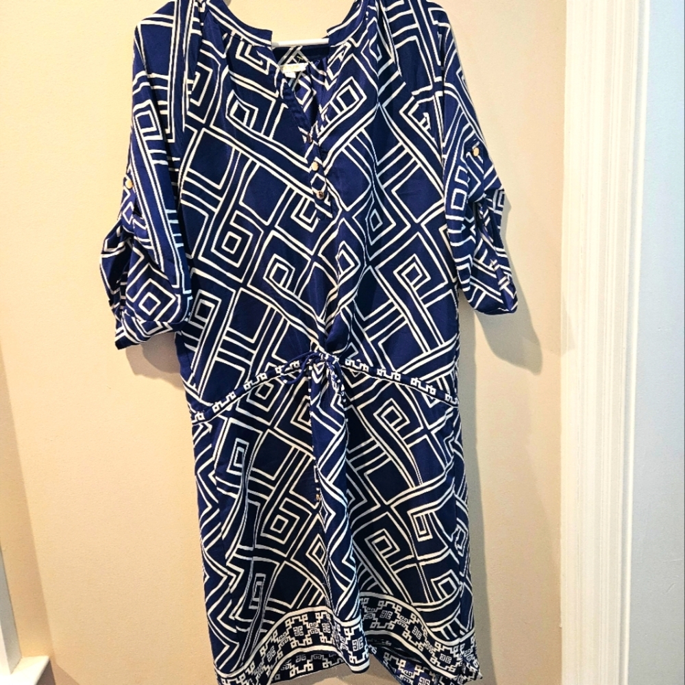 Size L blue and white geometric pattern Britt Ryan dress